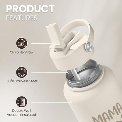 SANDJEST Mom Water Bottle, Mama Bear Bottles 32oz Stainless Steel Insulated with Lid, Mom Gifts from Daughter Son, Gifts for Mother's Day Christmas Birthday