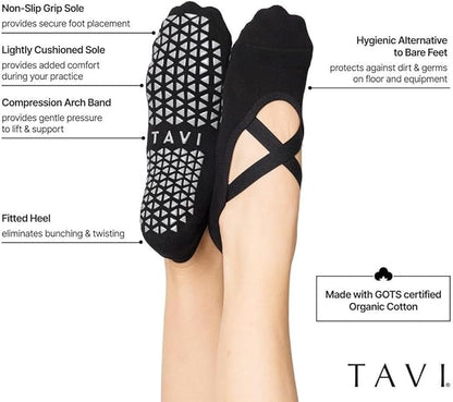 TAVI NOIR Chloe Fashion Criss-Cross Grip Socks for Barre, Pilates and Yoga