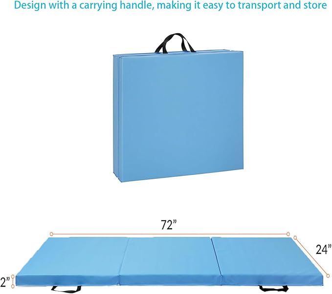 Gymnastics Exercise Mat - 2 Inch Thick Gym Mat PU Leather Waterproof for Tumbling, Folding Easy Carry Durable Gymnastic Mat, Balance and Home Workouts for Practice and Training Fitness