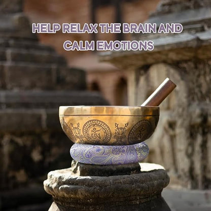 Singing Bowl Cushion for Tibetan Singing Bowls, Handmade Silk Brocade Round Cushion Pillow for Sound Healing and Crystal Sound Bowls Accessories(Violet,6.7 Inch)