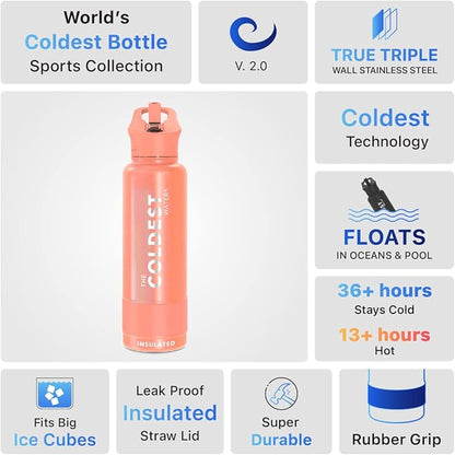 Coldest Insulated Water Bottle with Straw Lid - Stainless Steel Metal Insulated Bottle for Men & Women (Pink Froze Glitter, 40 oz)