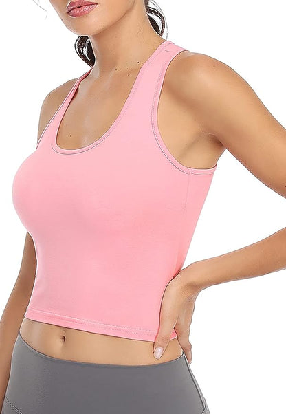 Porvike Sports Crop Tank Tops for Women Cropped Workout Tops Racerback Running Yoga Tanks Cotton Sleeveless Gym Shirts 3 Pack