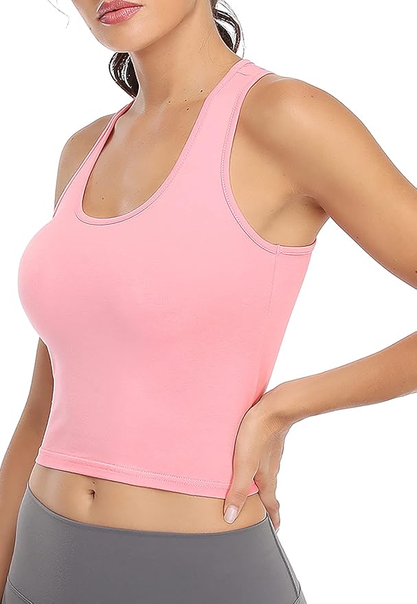Porvike Sports Crop Tank Tops for Women Cropped Workout Tops Racerback Running Yoga Tanks Cotton Sleeveless Gym Shirts 3 Pack