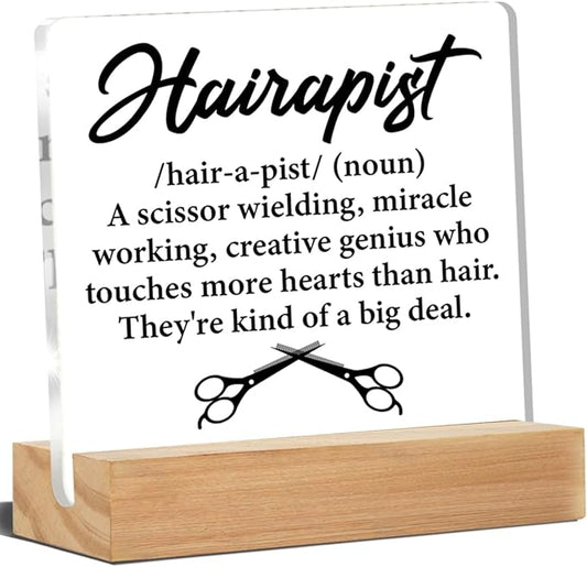Hair Stylist Gifts for Men Women Hairstylist Hairdresser Hairapist Definition Acrylic Desk Plaque Sign Salon Decor 4 x 4 Inches
