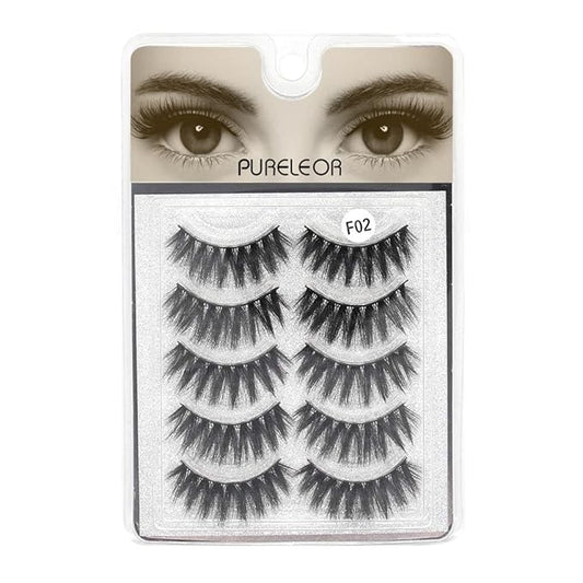 Cat Eye-Lash 3D Natural Mink Eyelashes Look Wispies Fluffy False Lashes 15mm Soft Reusable Eyelashes For Small Eyes Lightweight No Glue 5 Pairs