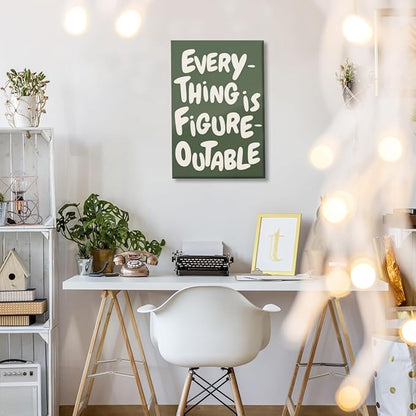 Everything is Figureoutable Motivational Canvas Wall Art Print Uplifting Quote Inspirational Art Poster Green Office Affirmation Wall Decor Minimalist Picture Painting Home Decor 20x30inch Unframed