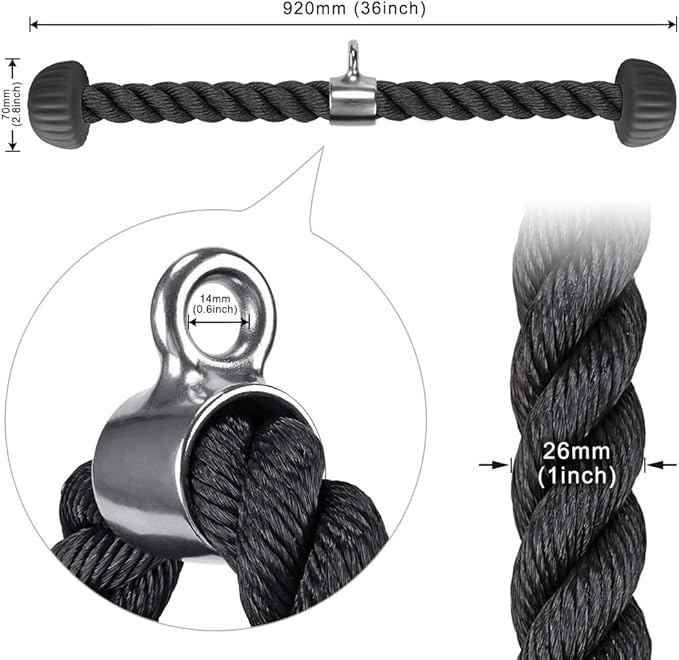 SELEWARE Tricep Rope Cable Machines Attachments for Gym, Heavy Duty Universal Tricep Pull Down Rope with Soft Rubber Ends for Home Gym Workout Biceps Back Shoulders