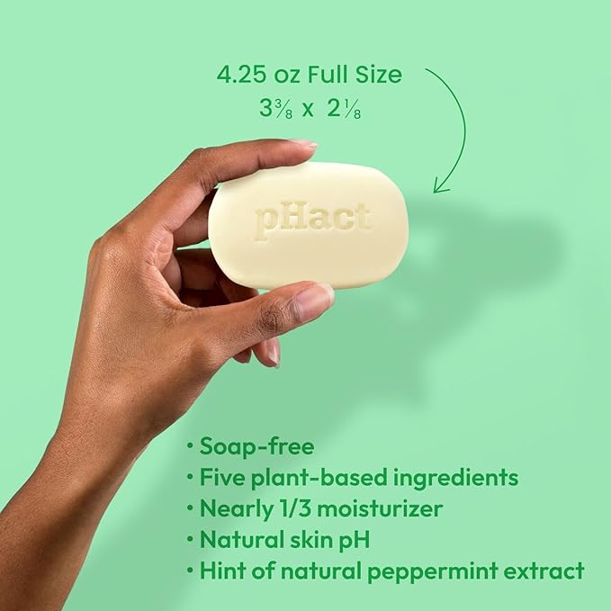 ANDREW LESSMAN pHact Moisture-Rich, Soap-Free Cleansing Bar Hint of Mint. Natural Skin pH. All Skin Types - Even Sensitive Skin. Hypoallergenic. Dermatologist Tested. 12 Pack 4.25 oz each