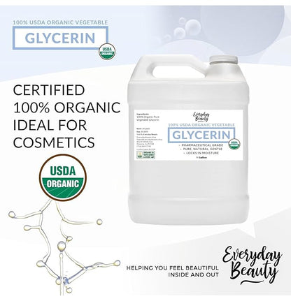 100% Organic Glycerin - Bulk 1 Gallon - For Skin & Hair - Food Grade - USDA Certified - Not From Palm Oil - Perfect Skin and Hair Moisturizer