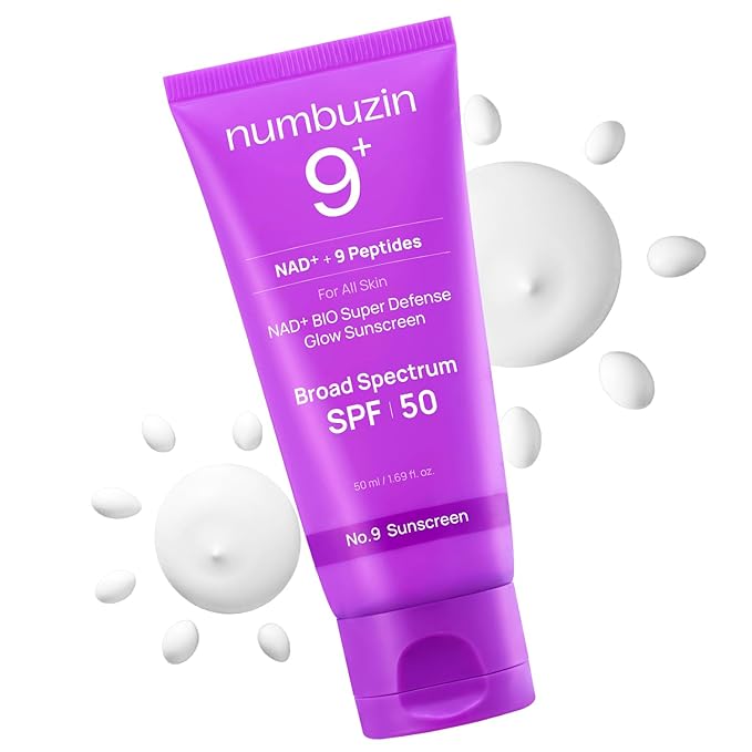 numbuzin No.9 Sunscreen | Super Defense Glow Sunscreen | Broad Spectrum SPF 50 | For All Skin Types & Skin Tones | Glowing, Dewy Finish, Water-Resistant | No White Cast, Korean Skincare | 1.69 fl. oz.