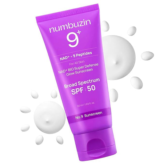 numbuzin No.9 Sunscreen | Super Defense Glow Sunscreen | Broad Spectrum SPF 50 | For All Skin Types & Skin Tones | Glowing, Dewy Finish, Water-Resistant | No White Cast, Korean Skincare | 1.69 fl. oz.
