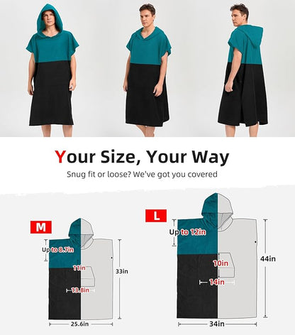 Abahub Surf Poncho Men & Women Towel Poncho Adult with Hood, Thick Quick Dry Changing Poncho Towel, Microfiber Wearable Cover Up for Surfing Beach Swim - Absorbent Changing Towel L (Dark Green/Black)