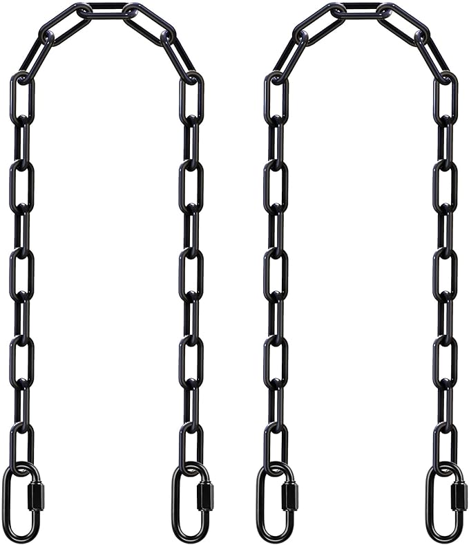 SELEWARE 2 Pack 60 Inch Hanging Swing Chain with 4 Carabiners, 1000LB Capacity Plastic Coated Hanging Chains, Hammock Hardware Kit for Swing, Hanging Chair, Punching Bags, Indoor Outdoor Gym (Black)