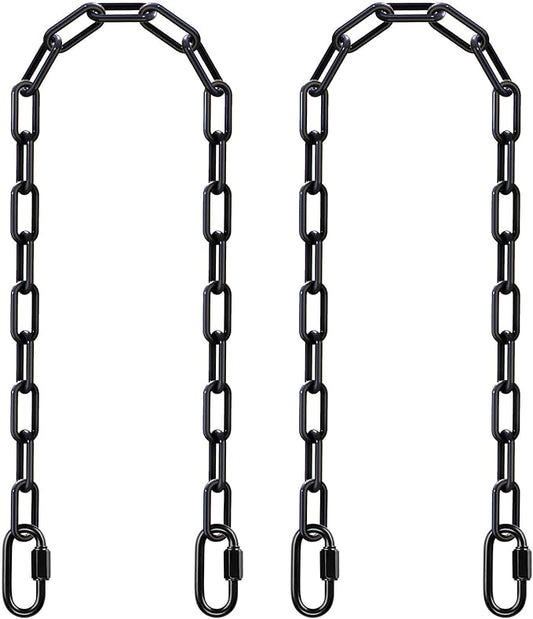 SELEWARE 2 Pack 60 Inch Hanging Swing Chain with 4 Carabiners, 1000LB Capacity Plastic Coated Hanging Chains, Hammock Hardware Kit for Swing, Hanging Chair, Punching Bags, Indoor Outdoor Gym (Black)