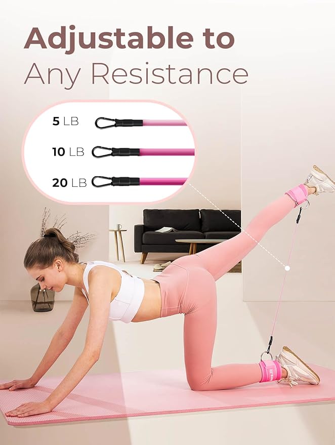 Ankle Resistance Bands with Cuffs | Pink Booty Band | Ankle Band Set for Working Out | Leg Resistance Bands with Ankle Straps | Kickback Training Equipment for Women Hip & Glutes | Home & Gym