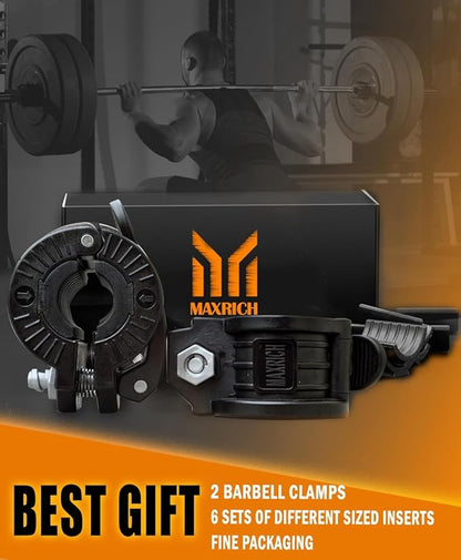 Barbell Clamps 1 Inch - 2 PCS Adjustable Barbell Clips Quick Release Locking Weight Clips Olympic Barbell Collars (Black 0.98-1.18inch)