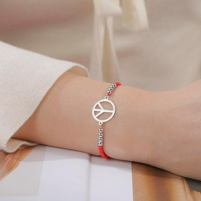 LIKGREAT Peace Adjustable Beaded Bracelet Peace Sign Symbol Pendant Handmade Braided Wax Cords Bracelet for Women