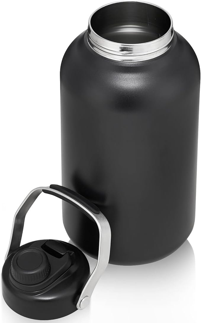 One Gallon Water Bottle, 128oz Stainless Steel Insulated Water Bottle For Hot & Cold Drinks, BPA-Free, Wide Mouth, Leak-Proof Big Water Jug With Handle For Sports, Travel, Hinking & Camping, Black