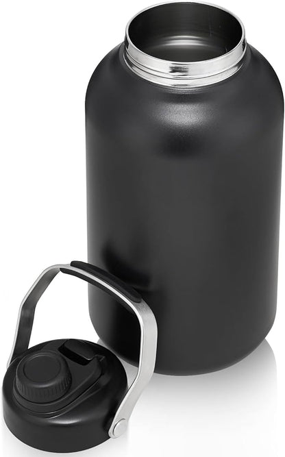 One Gallon Water Bottle, 128oz Stainless Steel Insulated Water Bottle For Hot & Cold Drinks, BPA-Free, Wide Mouth, Leak-Proof Big Water Jug With Handle For Sports, Travel, Hinking & Camping, Black