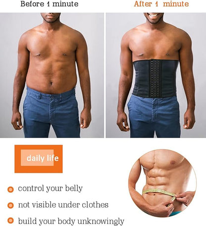 GainKee 100% Latex Men Waist Trainer Corsets With Steel Bone Sweat Belt Sauna Suit For Fitness Body Shaper