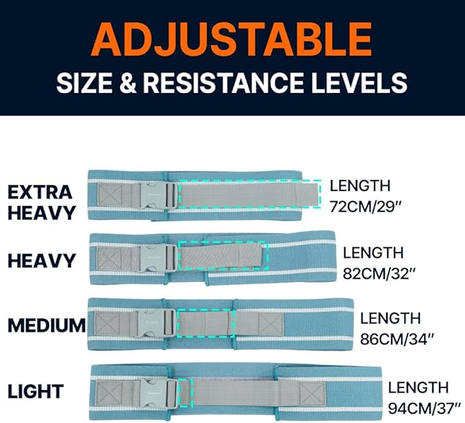 Adjustable Booty Band, Fabric Resistance Bands with Buckle, All-in-One, Non-Slip Bands for Women and Men, Hip Loops for Leg Squat Butt Glutes - Multicolour