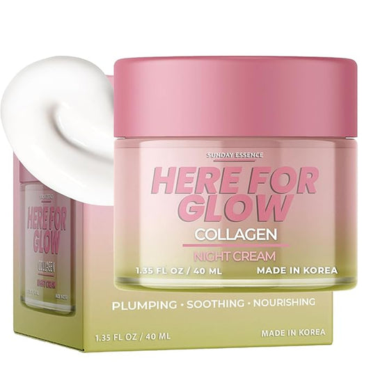 Sunday Essence Collagen Night Cream - Dermatologist Tested, Korean Skin Care, Anti-Aging - Hydrating Moisturizer, Retains Moisture - Vegan, Non- GMO, Clean Beauty, 95% Natural - 1 Pack