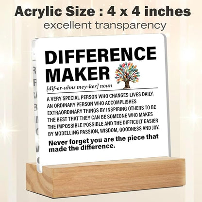 Difference Maker Gift Thank You Gifts for Employees Coworkers Boss Mentor Teachers, Difference Maker Definition Acrylic Desk Plaque Sign Office Decor 4 x 4 Inches