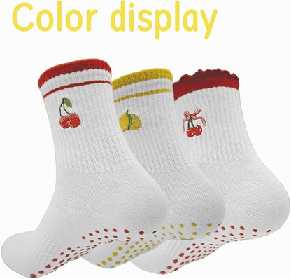 DADAB Cute Pilates Grip Socks for Women – Yoga Grippy Non Slip Barre Sticky Crew Socks for Workout, Hospital Use
