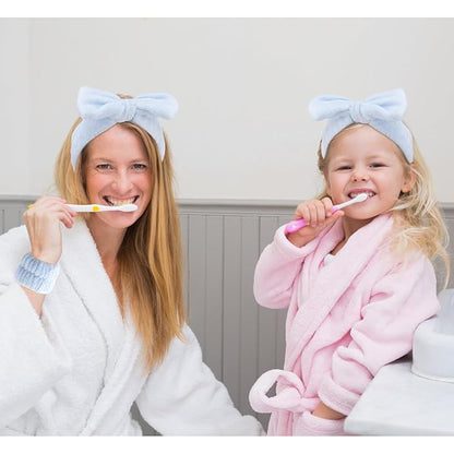 VELSCRUN Spa Headbands for Wash Face, Makeup Headband, Facial Skincare Headbands, 5 Pcs Blue Puffy Sponge Spa Headband Bow Tie Hair Band Hair Clips Wristband Set Women Girls Accessories