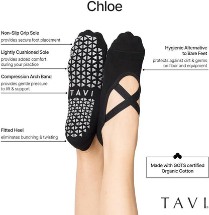 TAVI NOIR Chloe Fashion Criss-Cross Grip Socks for Barre, Pilates and Yoga