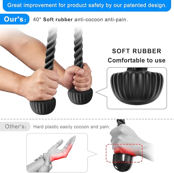 SELEWARE Tricep Rope Cable Machines Attachments for Gym, Heavy Duty Universal Tricep Pull Down Rope with Soft Rubber Ends for Home Gym Workout Biceps Back Shoulders