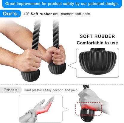 SELEWARE Tricep Rope Cable Machines Attachments for Gym, Heavy Duty Universal Tricep Pull Down Rope with Soft Rubber Ends for Home Gym Workout Biceps Back Shoulders