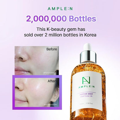AMPLE:N Peptide Shot 2X Ampoule – Intensive Age Defying Concentrate Face Serum with Peptide Threads – Erasing Wrinkles and Improve Firmness – Lifting Sagging Skin – Plump, Repairs Skin, 3.38 fl.oz.