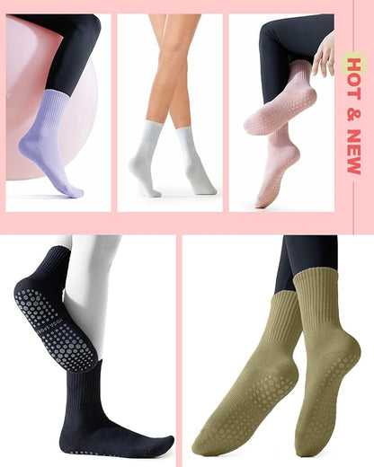 5 Pairs Pilates Grip Socks Yoga Socks with Grips for Women, Non-Slip Athletic Socks for Ballet, Dance, Workout, Hospital