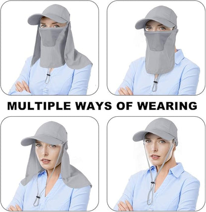 Foldable Sun Cap, Fishing Hats, UPF 50+ Protection Caps with Face Mask Neck Flap
