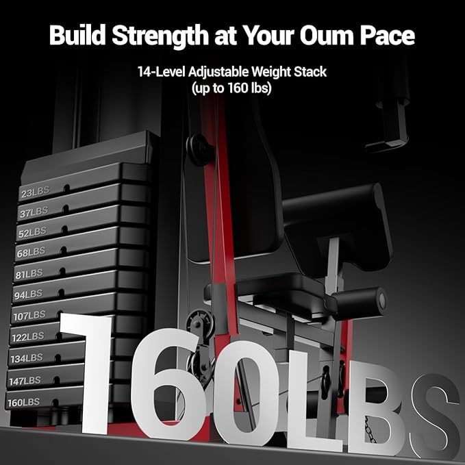 Home Gym, Workout Station with 160LBS Weight Stack, Exercise Equipment with Pulley System for Full Body Training