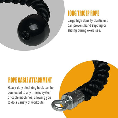 KORIKAHM Long Tricep Rope, Rope Pull Down Attachment 47 55 63Inch Length Long, Tricep Rope Cable Attachment, Tricep Pull Down Rope for Home Gym Pulley System,Cable Machine Attachment