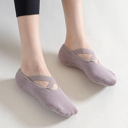 CHUNFO Grip Socks Womens Pilates Yoga Barre Non Slip Stripes Cotton Ankle Anti-Skid Sock Size 5-10