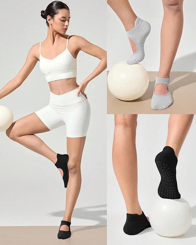 yeuG Grip Pilates Socks for Women Yoga Socks with Grips Open Top Non Slip Grippy Socks for Barre, Ballet, Barefoot Workout