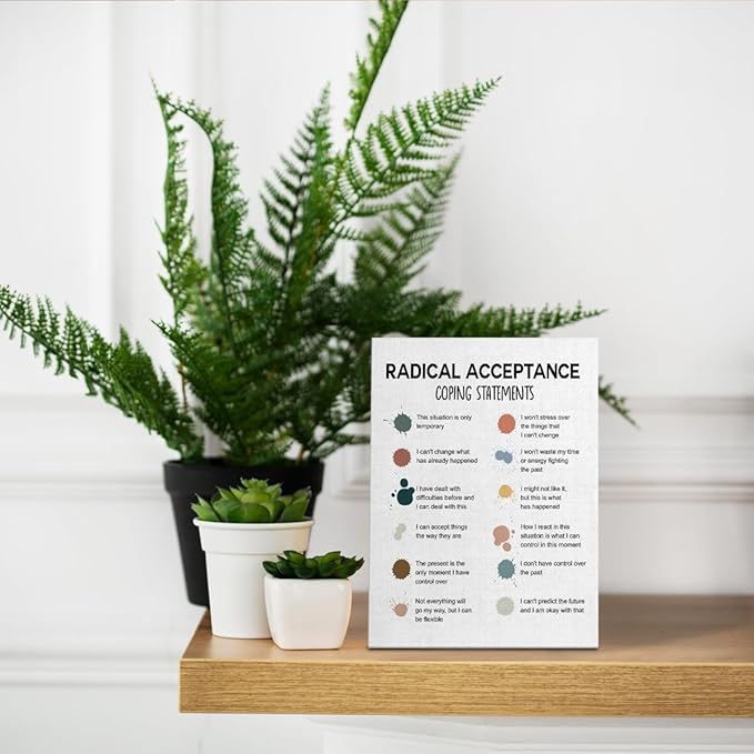 Radical Acceptance Canvas Wall Art - Mental Health Posters & DBT Poster - Therapist Office Decor 8x10 inch