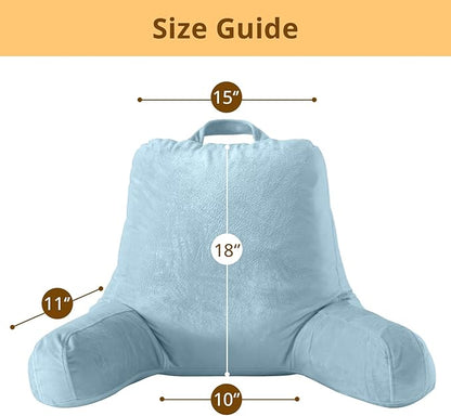 Sasttie Reading Pillow, Velvet Back Pillow for Bed Sitting Up, Adult Back-Rest Support Cushion with Arms for Sit Up on Couch, Sofa, and Floor, Dorm Essentials, Reading Accessories, Dusty Blue
