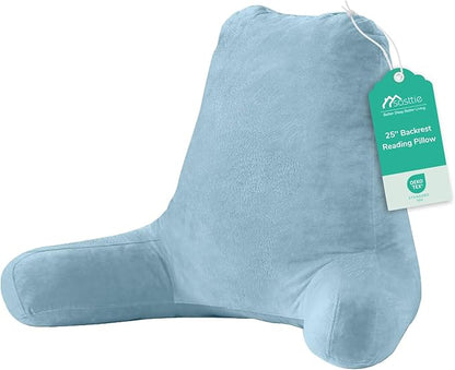 Sasttie 25-inch Reading Pillows for Sitting in Bed Adult, Jumbo Velvet Back Pillow Bed Sitting Up, XL High Back-Rest Support Cushion for Sit Up on Couch & Floor, Oeko-Tex Certified, Dusty Blue