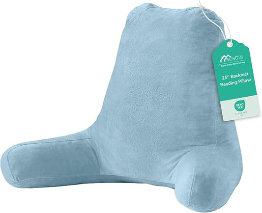 Sasttie 25-inch Reading Pillows for Sitting in Bed Adult, Jumbo Velvet Back Pillow Bed Sitting Up, XL High Back-Rest Support Cushion for Sit Up on Couch & Floor, Oeko-Tex Certified, Dusty Blue