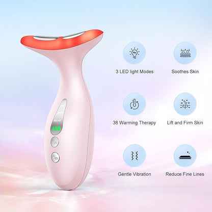 Facial & Neck Massager – Skin Firming, Wrinkle Reducer & Sculpting Tool | Portable LED Light Therapy for Face & Neck Care