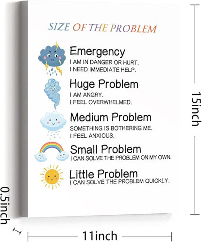 JANLAN Size of the Problem Canvas Wall Art, Funny Mental Health Education Canvas Poster Painting Ready to Hang for Kids Classroom Nursery Therapist Office Wall Decor (12 x 15 Inch)