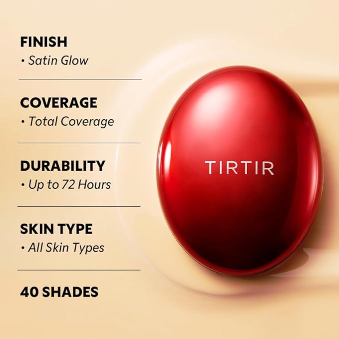 TIRTIR Mask Fit Red Cushion Foundation | Full coverage, Weightless, Skin fit, Satin Glow Finish, Korean Makeup BB Foundation, beauty, Tattoo cover up, Buildable (#31N French Beige, 0.63 Fl Oz)