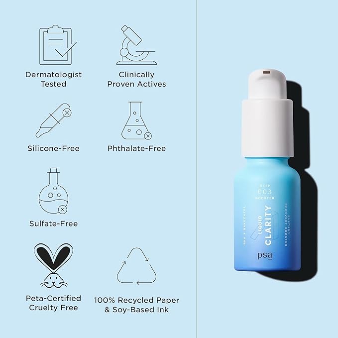 PSA - LIQUID CLARITY BHA & Bakuchiol Blemish Recovery Booster | Zinc PCA, Willow Bark, Black Cumin Oil | Suitable For All Skin Types (15 ml | 0.5 oz)