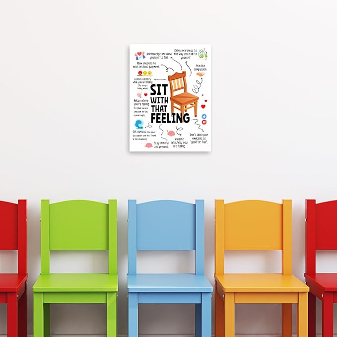 YEOION Mental Health Wall Decor,Sit with That Feeling Wall Art Canvas Frame Print for Mental Health Therapy Office School Counselor Calming Corner Wall Decor