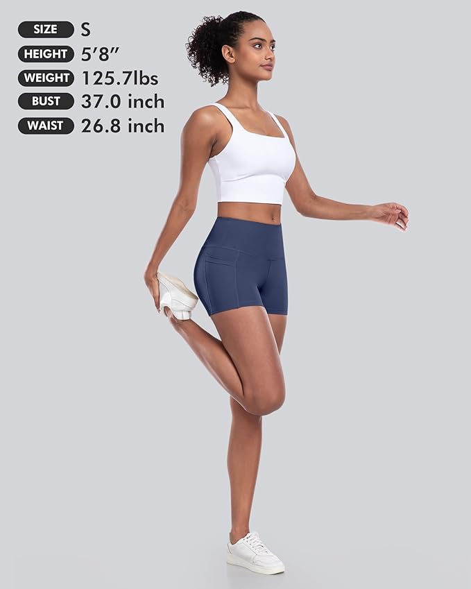 CHRLEISURE Womens Biker Yoga Shorts with Pockets: High Waisted Tummy Control Spandex Workout Athletic Gym Shorts 4 Packs