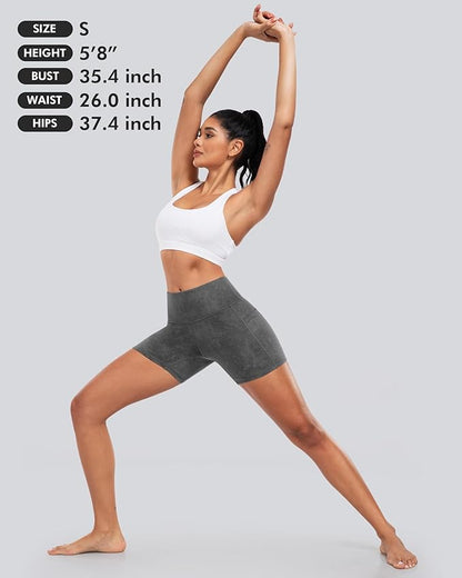 CHRLEISURE Womens Biker Yoga Shorts with Pockets: High Waisted Tummy Control Spandex Workout Athletic Gym Shorts 4 Packs